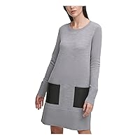 DKNY Womens Faux Leather Trim Mini Sweaterdress Gray XL
