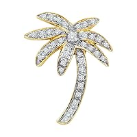 14K Yellow Gold Diamond Palm Tree Necklace Pendant 1/4 Ctw.