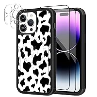 MZELQ for iPhone 14 Pro Max Case Cow Print Cute Pattern, 【Support for Magsafe】 Shockproof Cute 2* Screen Protector + 2* Camera Protector Phone Case for Girls Women Full Body Protection Cover