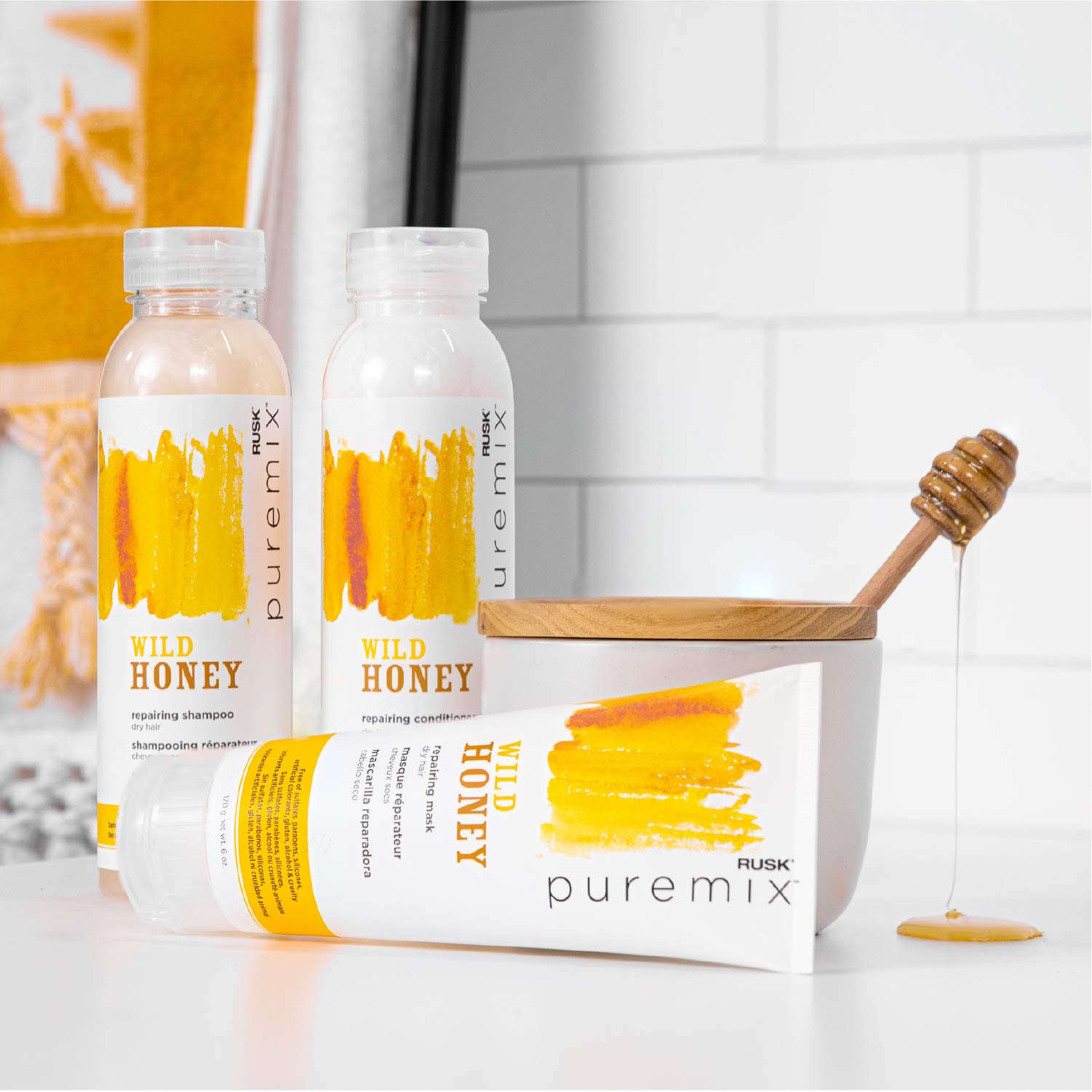 Rusk Puremix Wild Honey Deeply Moisturizing + Repairing, Softens + Adds Shine to Hair, Sulfate-Free