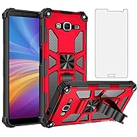 Asuwish Phone Case for Samsung Galaxy Grand Prime J2 Prime with Tempered Glass Screen Protector Cover and Cell Accessories Kickstand Protective Hybrid Dual Layer Rugged 2 2J Plus 5 inch Women Men Red