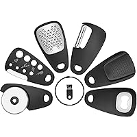 Kitchen Gadgets Set 6 Pieces, RV Camper Must Haves, Space Saving Small Cooking Accessories for Camping, Trailer Essentials Utensils Pizza Cutter, Fruit Peeler, Herb Stripper, Opener, Grinder & Grater