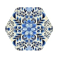 Blue Folk Art Coasters Set of 4 Absorbent Drink Coaster Non-Slip Leather Coaster Heat Resistant Round Car Coasters for Drinks Kitchen Table Cup Mat