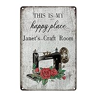 Floral Sewing Machine Metal Wall Decor Sign This Is My Happy Place Personalized Craft Room Metal Sign Dressmaker Sewing Machine Retro Vintage Wall Sign Craft Room Decor Sign for Room Porch