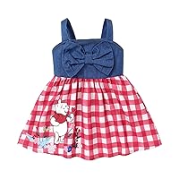 Disney Winnie The Pooh Toddler Girl Dress Sleeveless Princess Dresses Print Dress Bowknot Design Plaid/Floral Pattern Dress