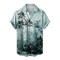 Vintage Bowling Shirts for Men Short Sleeve Button Down Hawaiian Summer Beach Gradient Tropical Casual Shirts