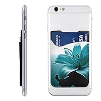 Teal Lily Printed Phone Card Holder,Leather Phone Card Holder,Adhesive Stick On Credit Card Pocket For Smartphones