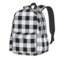 Black and white grid 17 Inch Backpack for man woman with Side Pocket laptop backpack casual backpack for Travel