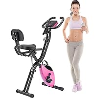 Folding Exercise Bike, Fitness Upright and Recumbent X-Bike with 16-Level Adjustable Resistance, Arm Bands and Backrest