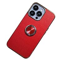Case for iPhone 14/14 Pro/14 Plus/14 Pro Max, Slim Leather Cover with Magnetic Ring Folding Stand TPU Shockproof Electroplating Borders Protection,Red,14 pro 6.1''