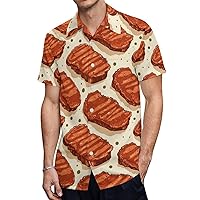 Fried Steak Food Men's Short Sleeve T-Shirt Causal Button Down Beach Summer Tops