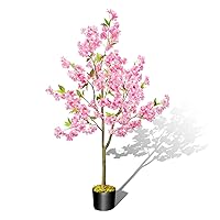 HUAESIN 4.1ft Artificial Cherry Blossom Tree Artificial Trees Tall Faux Plants Indoor Pink Fake Sakura Flowers Tree for Spring Home Room Office Wedding Party Valentine's Day Outdoor Decorations
