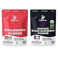 Jungle Powders 3.5oz Strawberry & 5oz Organic Black Raspberry Bundle Pack: Freeze Dried Strawberry & Black Raspberry Powders - Perfect for Baking, Smoothies, & More - Additive-Free Superfood Extracts