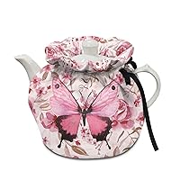 Pink Rose Butterfly Tea Cozy for Teapot, Heat Resistant Kitchen Teapot Dust Cover, Durable Kettle Dust Cover Home Kitchen Accessories