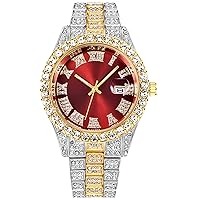 Luxury Mens Crystal Diamond Watches with Roman Numerals Iced Out Colorful Dial Watch Quartz Analog Stainless Steel Watch