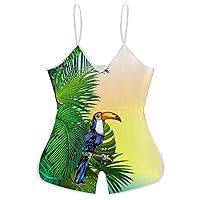 Leaves And Toucans at Sunset Funny Slip Jumpsuits One Piece Romper for Women Sleeveless with Adjustable Strap Sexy Shorts