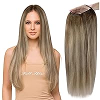 Full Shine U Shape Glueless Hair Wigs Half Wig Human Hair Brown Rooted Blonde Highlighted Balayage Hair Extensions Straight Extensions Human Hair 100Grams 12Inch