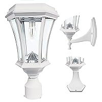 Solar Outdoor Post Light, Victorian Bulb, White Aluminum, 1-Light with 3 Mounting Options, 3-inch Fitter for Lamp Posts, Flat Mount for Column Lights and Wall Sconce Mount (94B233)