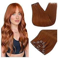 Full Shine Clip in Hair Extensions 24 Inch Red Human Hair Clip in Extensions Straight Invisible Hair Brazilian Remy Clip in Human Hair 7Pcs Auburn Red Color