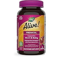 Nature’s Way Alive! Prenatal Premium Gummy Multivitamin, High Potency Folate, Plant-Based DHA, Vegetarian, Strawberry and Lemon Flavored, 75 Gummies (Packaging May Vary)