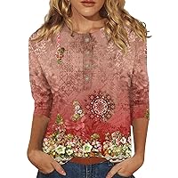 3/4 Sleeve Summer Tops for Women Dressy Casual Button Down Shirts Floral Graphic tees Fashion Crewneck Sweatshirts