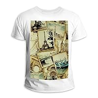 Eiffel Tower Ancient Stamp Unisex T-Shirt Fashion Round Neck Casual Sports Top