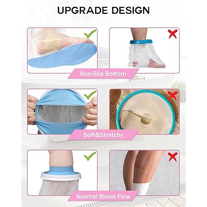 DNEOUXI Waterproof Foot Cover for Shower Adult, Foot Cast Covers with Non-Slip Padding Bottom, Watertight Ankle Foot Cast Protector for Surgery Bandage Dressing Wound, Reusable