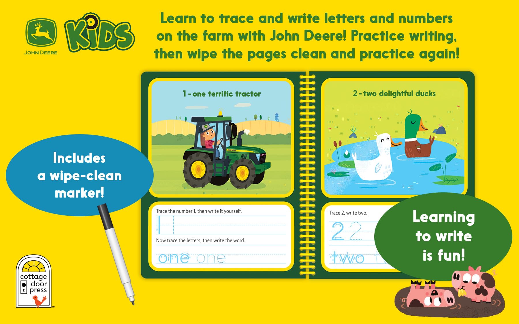 John Deere Kids Wipe Clean Writing & Tracing Workbook Skills for Preschool Kids Ages 3 - 5: Practice Pen Control, ABC's, Numbers, Handwriting, Wipe Off Pen and Stickers Included!