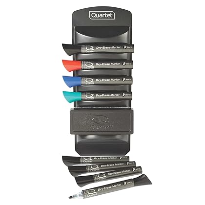 Quartet Whiteboard Accessory Caddy, Includes 8 Chisel Tip Dry Erase Markers and 1 Eraser, White Board Accessories, Black (558)