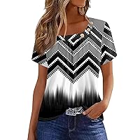 Going Out Tops for Women,Womens Casual Print Button Down Crewneck Short Sleeve Shirts Loose Summer Outfits Clothes