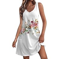 Summer Dresses for Women Swing Boho Floral Print Sundresses Drawstring Waist Flowy Beach Cover Up Midi Dress