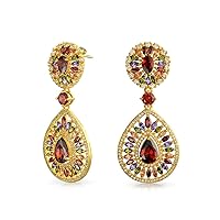 Classic Cocktail Fashion Statement Pave CZ Long Linear Dangling Starburst Celestial Sunburst Teardrop Chandelier Earrings For Women Wedding Prom Yellow Gold Plated