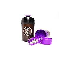 3-in-1 Protein Shaker Bottle Perfect for Protein Shakes and Pre Workout, 16 Ounce Bottle with Pill Organizer and Powder Storage (Purple)