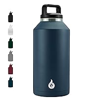 Half Gallon Water Bottle Insulated, with Handle, Dishwasher Safe 64oz, Leakproof BPA Free Water Jug, Large Stainless Steel Bottle for Sports, Navy Blue