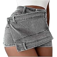 XUNRYAN Women's Summer Ripped High Waisted Distressed Denim Shorts Sexy Mini Skirts 2 in 1 Skorts Beach Vacation Outfits
