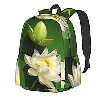 Lotus Backpack Print Shoulder Canvas Bag Travel Large Capacity Casual Daypack With Side Pockets
