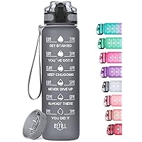 32oz Motivational Water Bottle with Time Marker & Fruit Strainer, Leak-proof BPA Free Non-Toxic 1l Bottle with Carrying Strap, Perfect for Fitness, Gym and Outdoor Sports (Graphite)