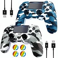 Dliaonew Wireless Controller for PS4, 2 Pack Remote Control Compatible with PS-4/Slim/Pro with Dual Vibration/Audio/Six-axis Motion Sensor/Game Joystick - Camo Blue + Camo Grey Gamepad