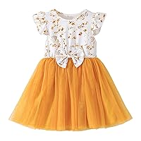 Toddler Girls Fly Sleeve Floral Prints Princess Dress Dance Party Dresses Clothes Holiday Sweater for Kids