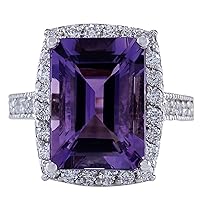 7.09 Carat Natural Violet Amethyst and Diamond (F-G Color, VS1-VS2 Clarity) 14K White Gold Cocktail Ring for Women Exclusively Handcrafted in USA