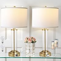 Lamps for Bedrooms Set of 2, Touch Control Table Lamps with Dual USB Ports, 3-Way Dimmable Bedside Lamp with Fabric Lampshade, Modern Nightstand Lamp for Living Room Bedroom (LED Bulbs Included)