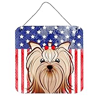 BB2134DS66 American Flag and Yorkie Yorkishire Terrier Wall or Door Hanging Prints Aluminum Metal Sign Kitchen Wall Bar Bathroom Plaque Home Decor, 6x6, Multicolor