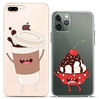 Matching Couple Cases Compatible for iPhone 15 14 13 12 11 Pro Max Mini Xs 6s 8 Plus 7 Xr 10 SE 5 Coffee Girls Cupcake Kawaii SiliconeCover Cherry Clear BFF Cute Women Slim Food