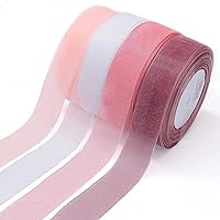 FQTANJU 4 Rolls Sheer Organza Ribbon, 25mm x 50yard Each Roll Gift Ribbon Wired Chiffon Ribbon roll for DIY Crafts，Gift Wrapping, Bows, Bouquet Wreath, Wedding Party Decorations (4 Colors)