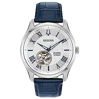 Bulova Men's Classic Wilton 26-Jewel Automatic Leather Strap Watch, 40 Hour Power Reserve, Domed Sapphire Crystal, Exhibition Case Back, Luminous Hands, 43mm