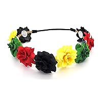 Handmade Rasta Floral Flower Crown Stretch Headband, Soft Stretchy Headband