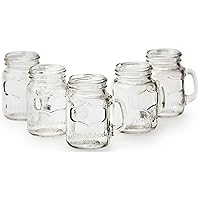 Circleware Simply Mason Jar Mug Shot Glasses with Handle, Set of 6, Party Home Entertainment Dining Beverage Drinking Glassware for Brandy, Liquor, Bar Decor, Jello Cups, 4.7 ounce, Clear (66993)