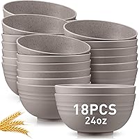18 Pcs Unbreakable Cereal Bowls 24 Oz Microwave and Dishwasher Safe Wheat Straw Fiber Lightweight Bowl Soup Bowls Microwavable Kitchen Bowls for Serving Salad Rice Pasta Dishes Oatmeal (Gray)