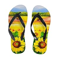 Vantaso Slim Flip Flops for Women Sunflowers Oil Painting Yoga Mat Thong Sandals Casual Slippers