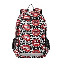 ALAZA Red Lips Geometric Geometry Laptop Backpack Purse for Women Men Travel Bag Casual Daypack with Compartment & Multiple Pockets